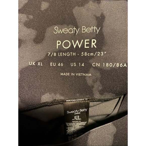 Sweaty Betty Power Leggings XL Black Gray Camo Print High Waist Gym Yoga 7/8 23” - Picture 3 of 3